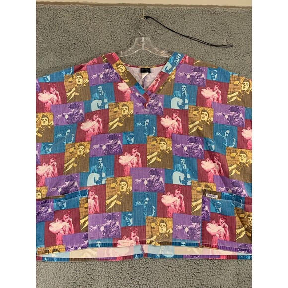 Cherokee Elvis Presley Womens Size Medium Scrub Top Long Sleeve Multicolor - Picture 1 of 16